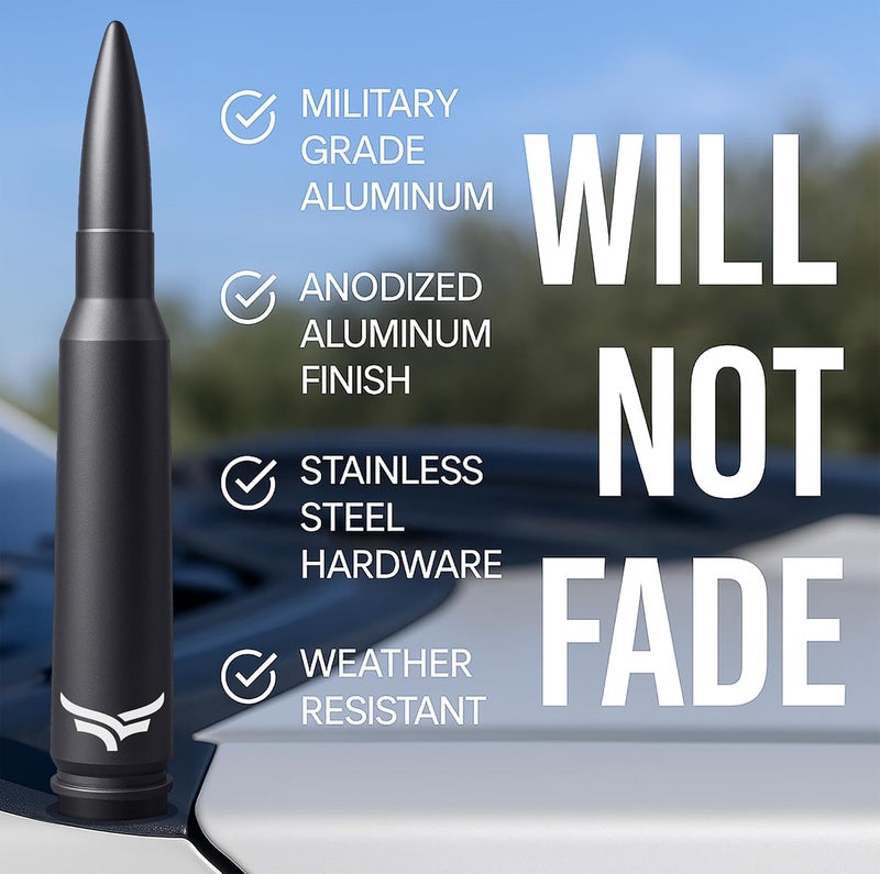EcoAuto 50 Cal Bullet Antenna for Ford F150 F250 F350 & Dodge Ram & Ford Raptor Bronco - Instantly Upgrade Your Truck Look with F150 Antenna - Anti-Theft Antenna Topper - Matte Black Bullet Antenna - Image 2
